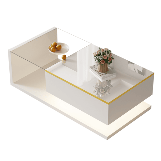 Mesa de centro 100 cm - Com vidro e efeito LED - Branco Mesa de centro 100 cm - Com vidro e efeito LED - Branco