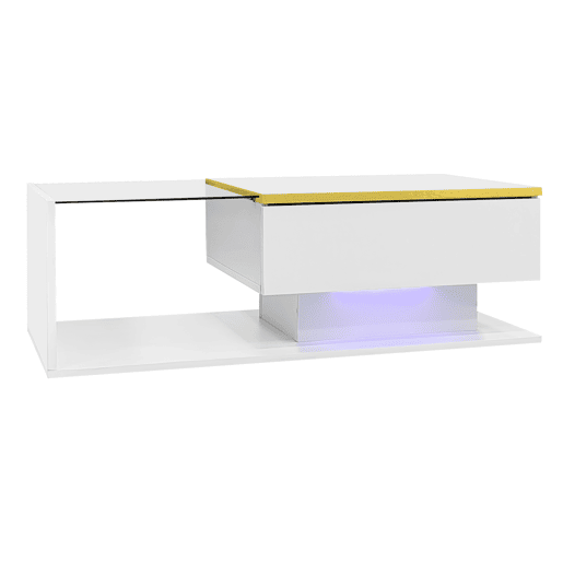 Mesa de centro 100 cm - Com vidro e efeito LED - Branco Mesa de centro 100 cm - Com vidro e efeito LED - Branco