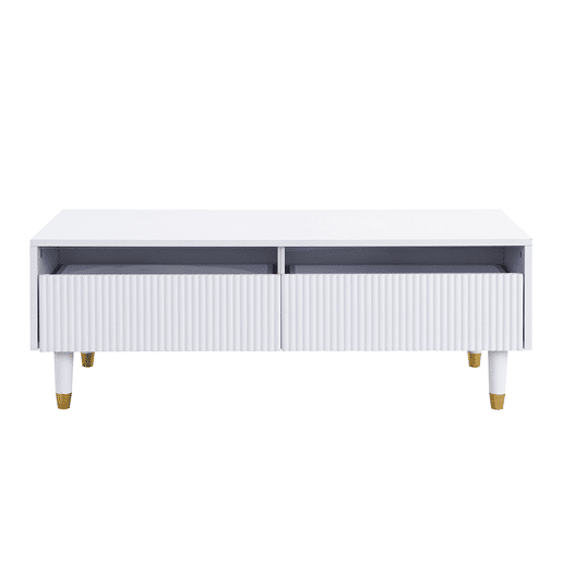 Mesa de centro LED moderna - tampo ondulado, 2 gavetas, luzes LED mutáveis - dourado-branco
