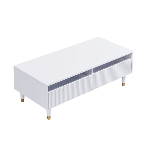 Mesa de centro LED moderna - tampo ondulado, 2 gavetas, luzes LED mutáveis - dourado-branco