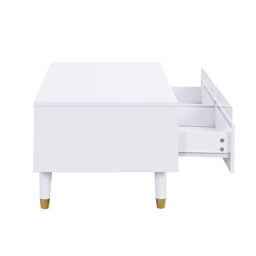 Mesa de centro LED moderna - tampo ondulado, 2 gavetas, luzes LED mutáveis - dourado-branco