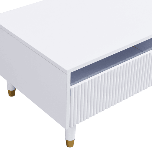 Mesa de centro LED moderna - tampo ondulado, 2 gavetas, luzes LED mutáveis - dourado-branco