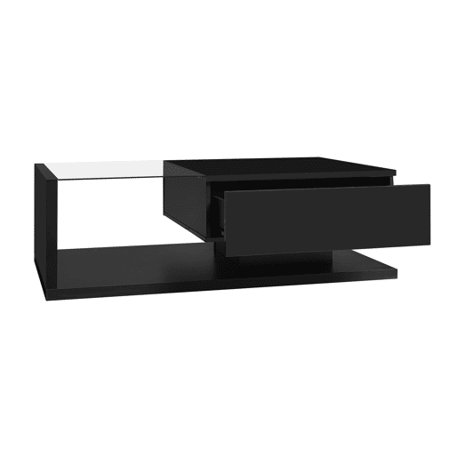 Mesa de centro - Características de alto brilho, com vidro e efeito LED - Preto
