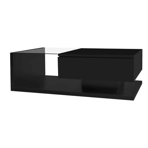 Mesa de centro - Características de alto brilho, com vidro e efeito LED - Preto