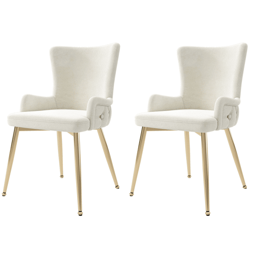 Cadeira de jantar em veludo 2er Set - luxuosa poltrona para sala de estar e quarto com pernas metálicas douradas - Bege
