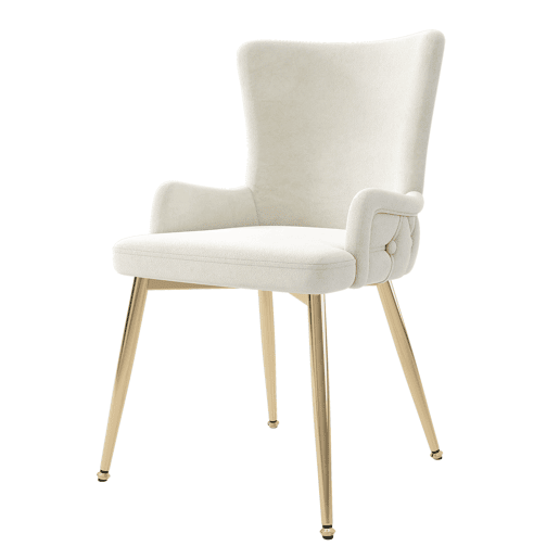 Cadeira de jantar em veludo 2er Set - luxuosa poltrona para sala de estar e quarto com pernas metálicas douradas - Bege