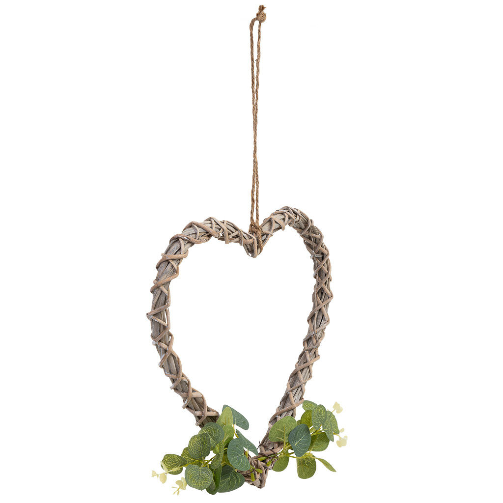 Corazón decoración de mimbre con flores para colgar 30x30x3h cm