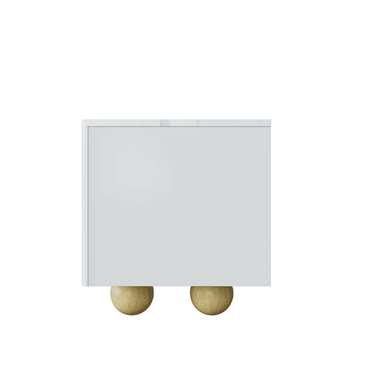 Móvel de TV 180 cm - 4 portas, design elegante, superfície com efeito mármore, pés esféricos de madeira - Branco, Madeira