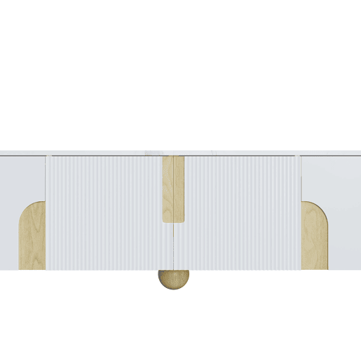 Móvel de TV 180 cm - 4 portas, design elegante, superfície com efeito mármore, pés esféricos de madeira - Branco, Madeira