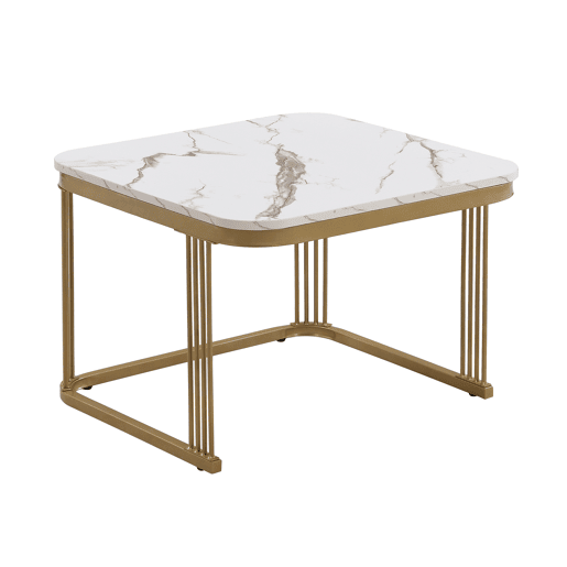 Mesa de centro empilhável - Conjunto de 2 peças - Efeito mármore brilhante, detalhes dourados, com gavetas - Branco