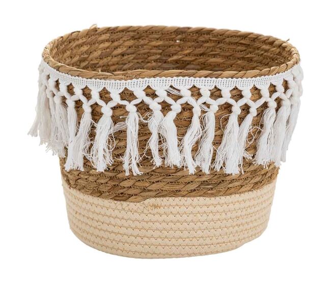 Cesto de fibra natural y algodón blanco d28x21,5