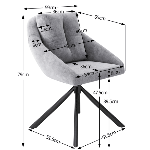 Cadeira giratória para sala de jantar - design ergonómico - Cinza