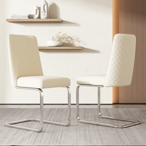 Cadeira de jantar Samt 2 unidades - Design Diamante, com pernas metálicas prateadas - Bege