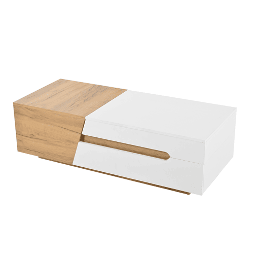 Mesa de centro extensível - Mesa de sala com gavetas - Mesa auxiliar com estrutura em blocos coloridos - Natural, Branco