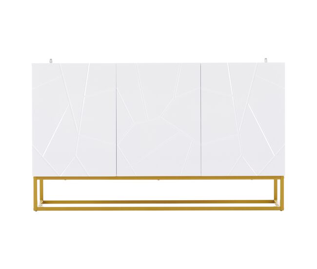 Sideboard 130 cm - moderno, con 4 compartimentos, acabado brillante - blanco+oro