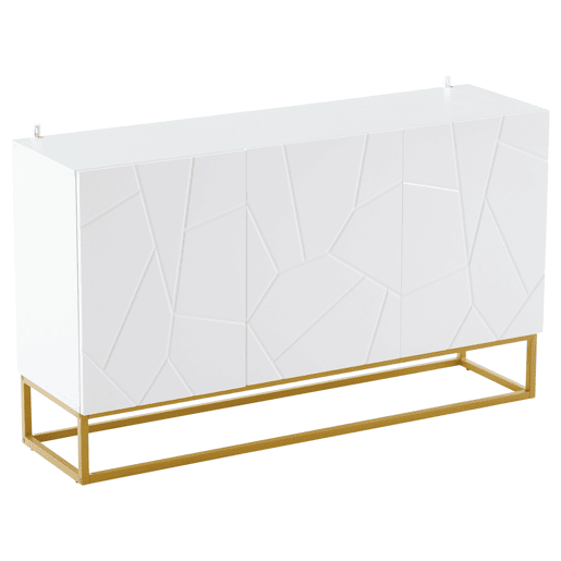 Aparador 130 cm - Moderno, com 4 compartimentos, acabamento brilhante - Branco+Dourado Aparador 130 cm - Moderno, com 4 compartimentos, acabamento brilhante - Branco+Dourado