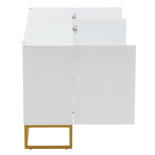 Aparador 130 cm - Moderno, com 4 compartimentos, acabamento brilhante - Branco+Dourado Aparador 130 cm - Moderno, com 4 compartimentos, acabamento brilhante - Branco+Dourado