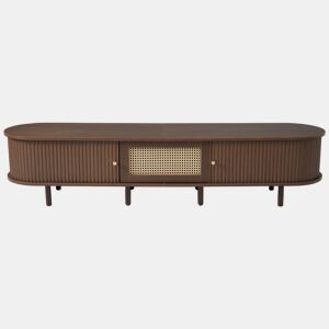 Móvel de TV ovalado 180 cm - Design em rattan, MDF, pés ajustáveis, capacidade para 30 kg - Nogueira escura