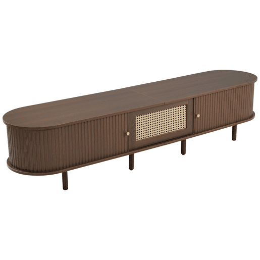 Móvel de TV ovalado 180 cm - Design em rattan, MDF, pés ajustáveis, capacidade para 30 kg - Nogueira escura
