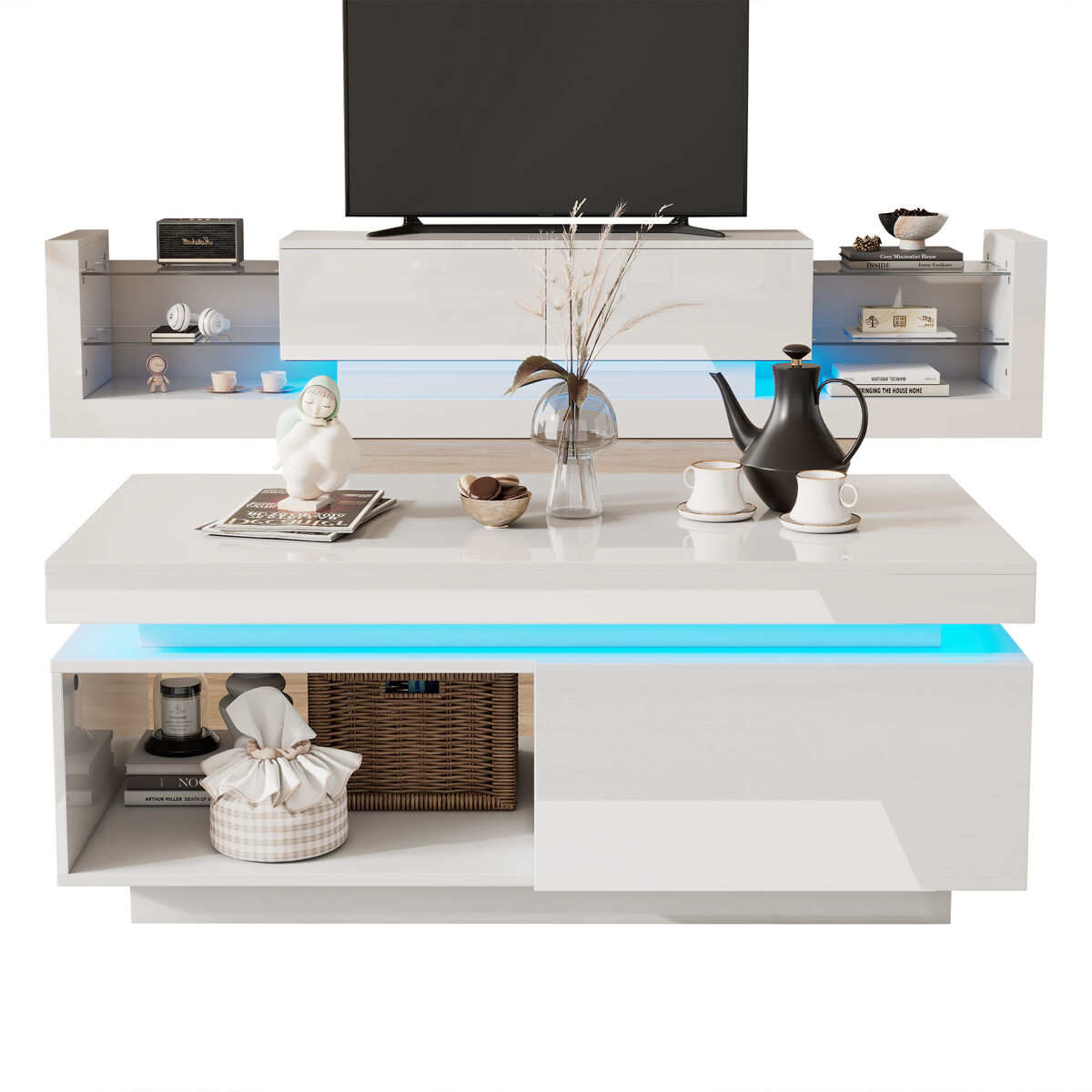 conjunto de mueble tv alto brillo - mueble tv  mesa de salon conjunto para pared de salon mueble tv alto brillo blanco