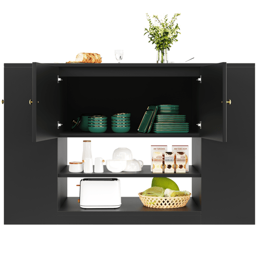 Ilha de cozinha moderna - armário de cozinha com gavetas e prateleiras - cor preta