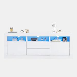 Móvel TV 160 cm adequado para TV de 70u201D - com LED - 2 portas 2 gavetas 3 compartimentos abertos - Branco