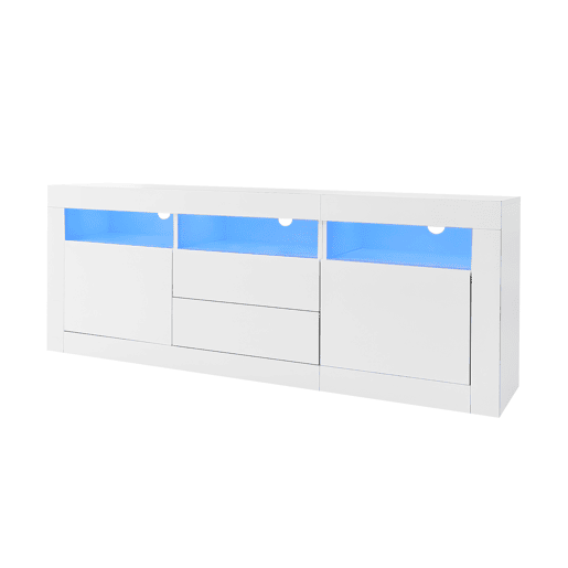 Móvel TV 160 cm adequado para TV de 70u201D - com LED - 2 portas 2 gavetas 3 compartimentos abertos - Branco