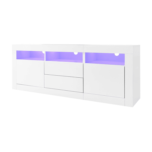 Móvel TV 160 cm adequado para TV de 70u201D - com LED - 2 portas 2 gavetas 3 compartimentos abertos - Branco