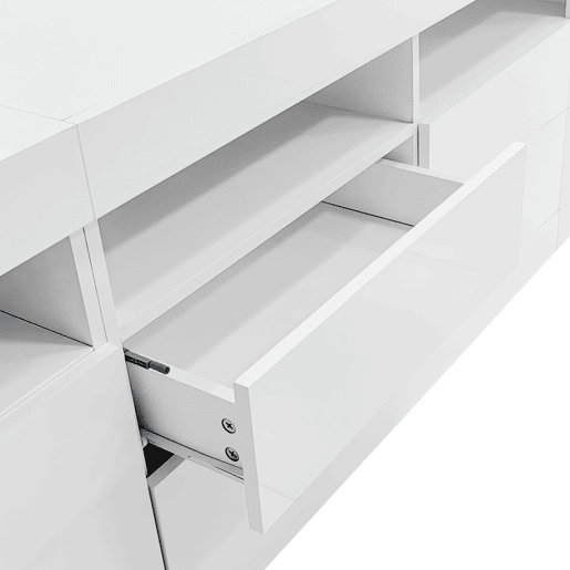 Móvel TV 160 cm adequado para TV de 70u201D - com LED - 2 portas 2 gavetas 3 compartimentos abertos - Branco