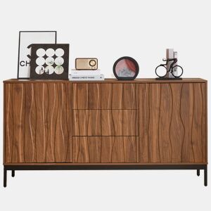 Aparador 150 cm - 3 gavetas, grande armário decorativo, design Mid Century Modern - Madeira escura