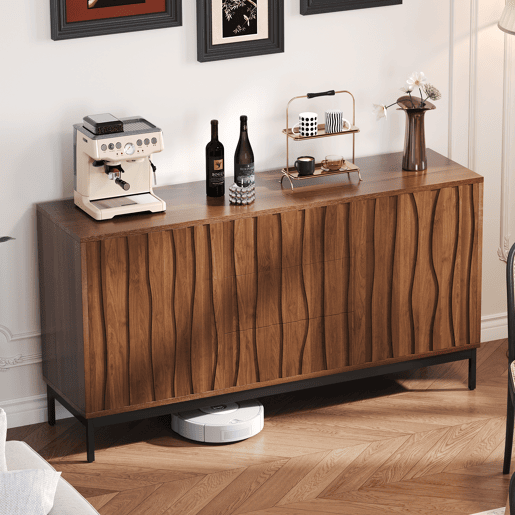 Aparador 150 cm - 3 gavetas, grande armário decorativo, design Mid Century Modern - Madeira escura