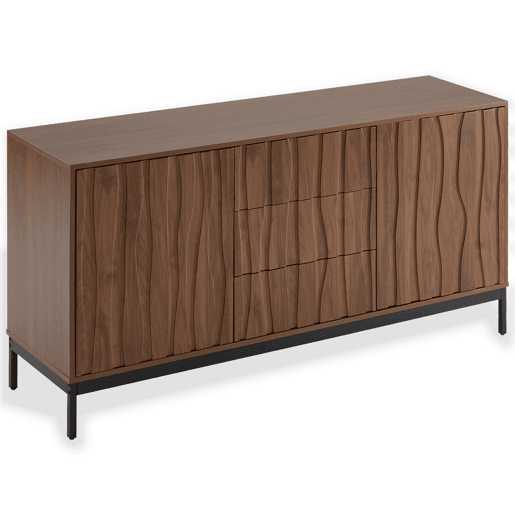 Aparador 150 cm - 3 gavetas, grande armário decorativo, design Mid Century Modern - Madeira escura