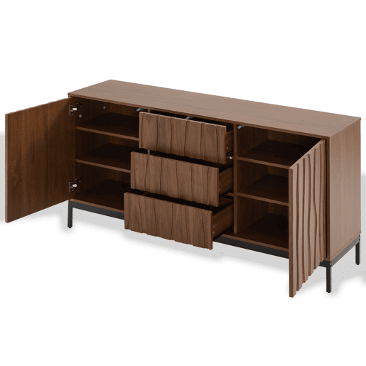 Aparador 150 cm - 3 gavetas, grande armário decorativo, design Mid Century Modern - Madeira escura