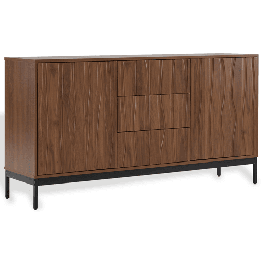 Aparador 150 cm - 3 gavetas, grande armário decorativo, design Mid Century Modern - Madeira escura
