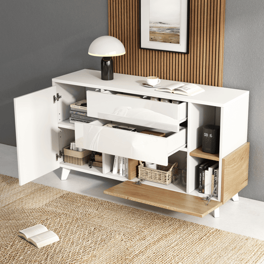 Aparador moderno 150 cm - Aparador com arrumação - Branco brilhante