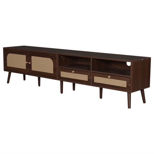 Móvel para TV 200x37x49,5 cm - Com 2 portas de rattan, 2 gavetas, Lowboard com 8 pés - Castanho