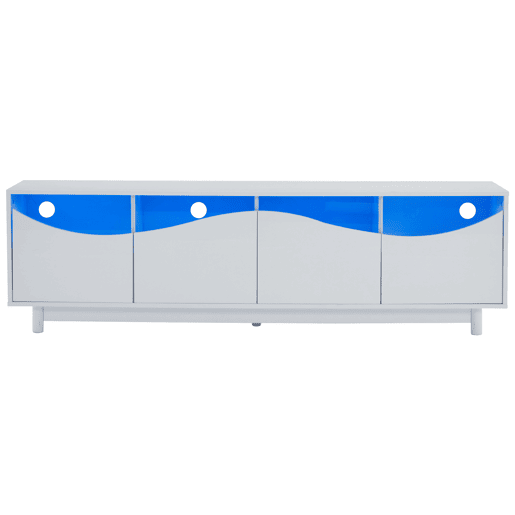 Móvel de TV 175x38x51 cm - Design curvo, porta em vidro temperado, iluminação LED, para sala e quarto - Branco