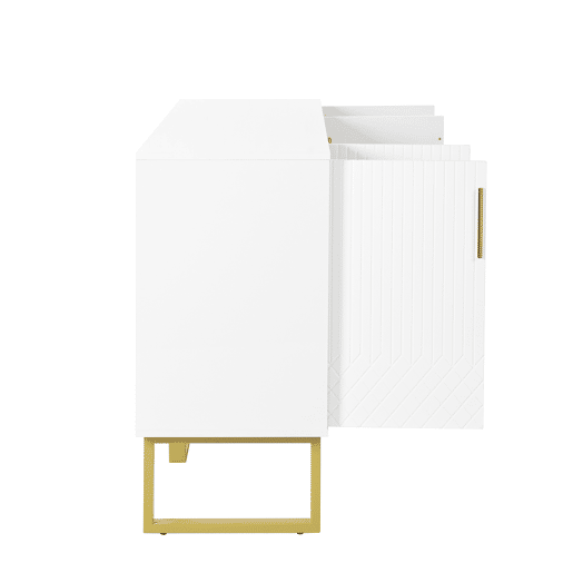 Aparador 140x40x80 cm - Design geométrico, 4 portas, com puxadores e pés em metal - Branco
