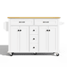 Carrinho de cozinha multifuncional 120×65 cm - com 5 gavetas, prateleiras, suporte para especiarias e toalhas, extensível, com rodas - Branco+Natural