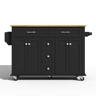 Carrinho de cozinha multifuncional 120×65 cm - com 5 gavetas, prateleiras, suporte para especiarias e toalhas, com rodas - Preto+Natural