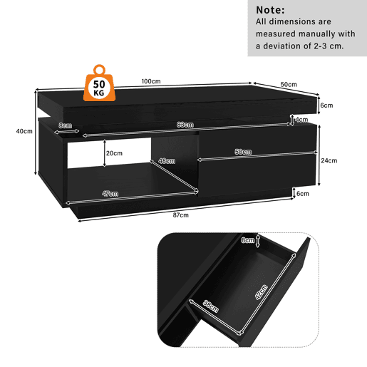 Conjunto de móveis para TV - Móvel para TV preto + Mesa de centro preta, móvel de parede lacado brilhante, conjunto para sala com luzes LED - Preto Conjunto de móveis para TV - Móvel para TV preto + Mesa de centro preta, móvel de parede lacado brilhante, conjunto para sala com luzes LED - Preto