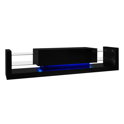 Conjunto de móveis para TV - Móvel para TV preto + Mesa de centro preta, móvel de parede lacado brilhante, conjunto para sala com luzes LED - Preto Conjunto de móveis para TV - Móvel para TV preto + Mesa de centro preta, móvel de parede lacado brilhante, conjunto para sala com luzes LED - Preto