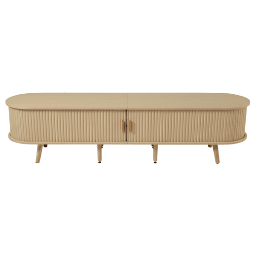 Móvel de TV + Mesa de centro - Combinação ovalada com arrumação - Cor madeira natural