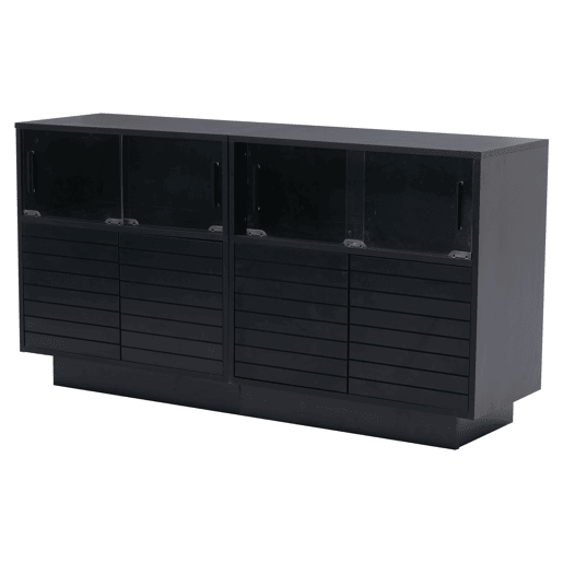 Móvel de arrumação 130x35x68 cm - Com 2 armários, 4 compartimentos, portas de vidro, com luz LED, moderno, com amplo espaço de arrumação