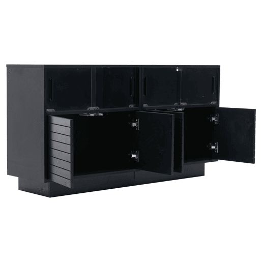 Móvel de arrumação 130x35x68 cm - Com 2 armários, 4 compartimentos, portas de vidro, com luz LED, moderno, com amplo espaço de arrumação