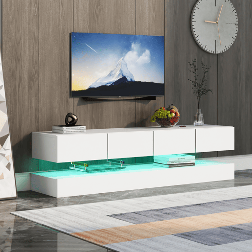 Móvel para TV LED 130x33x15 cm - Com 2 armários, 4 gavetas grandes, iluminação LED de 16 cores - Branco Móvel para TV LED 130x33x15 cm - Com 2 armários, 4 gavetas grandes, iluminação LED de 16 cores - Branco