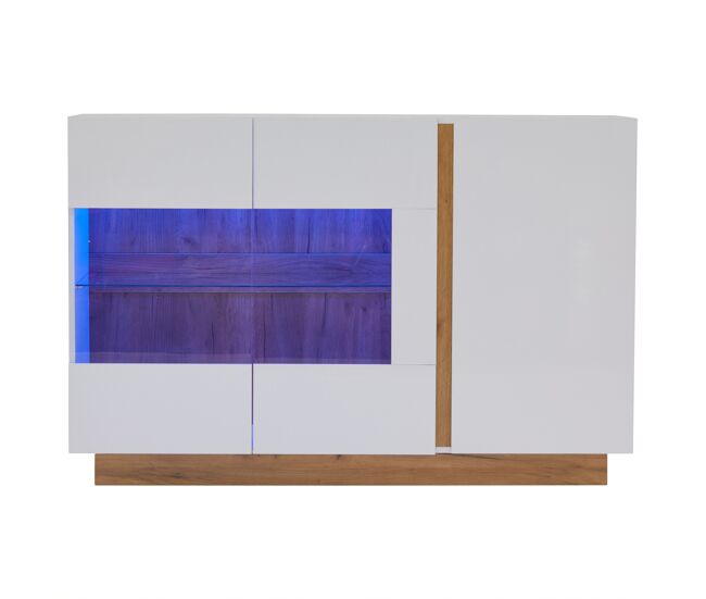 Mueble aparador 138x38x90,5 cm - alta gloss, con base de madera, tablero de partículas y vidrio - blanco