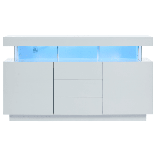 Aparador moderno 140x35x80 cm - Aparador de alto brilho, barra de café, acrílico com luz LED multicolorida - Branco