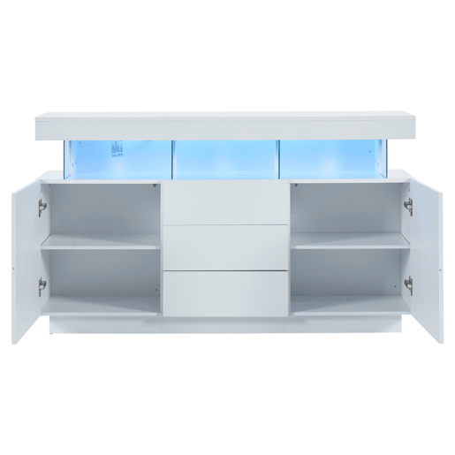 Aparador moderno 140x35x80 cm - Aparador de alto brilho, barra de café, acrílico com luz LED multicolorida - Branco