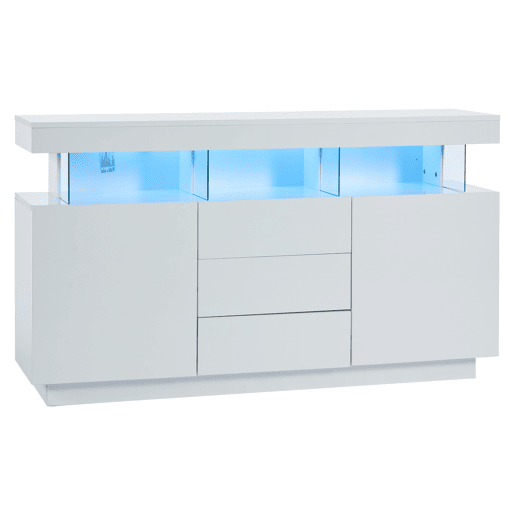 Aparador moderno 140x35x80 cm - Aparador de alto brilho, barra de café, acrílico com luz LED multicolorida - Branco